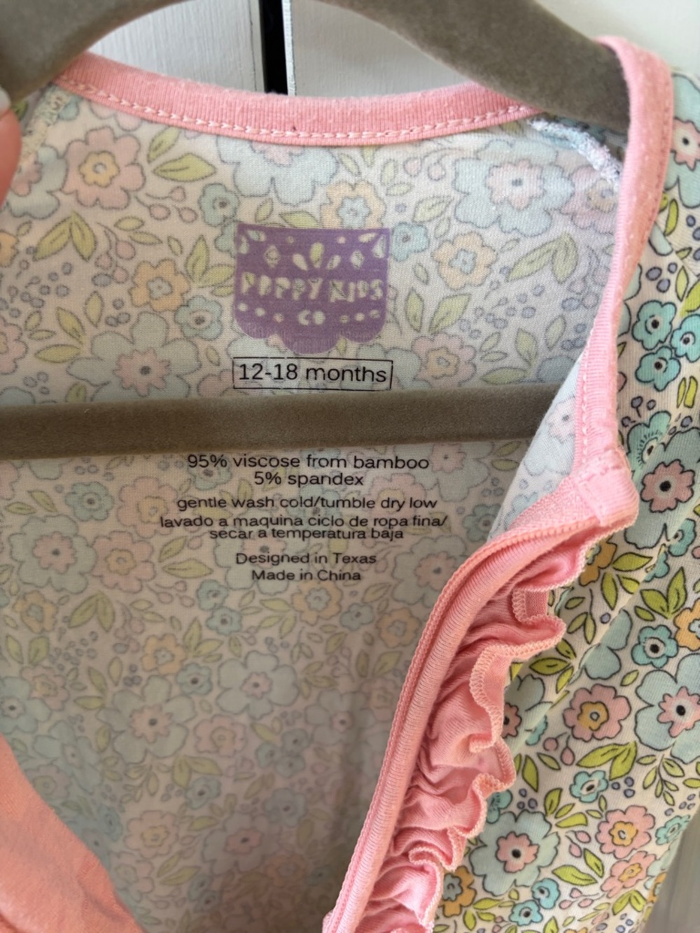 Poppy Kids Co Floral Zippy Bamboo PJs size 12-18mo - Picture 2 of 3